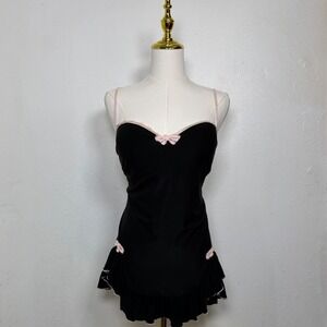 vintage california dynasty black pink babydoll lingerie lace butterfly ruffles
